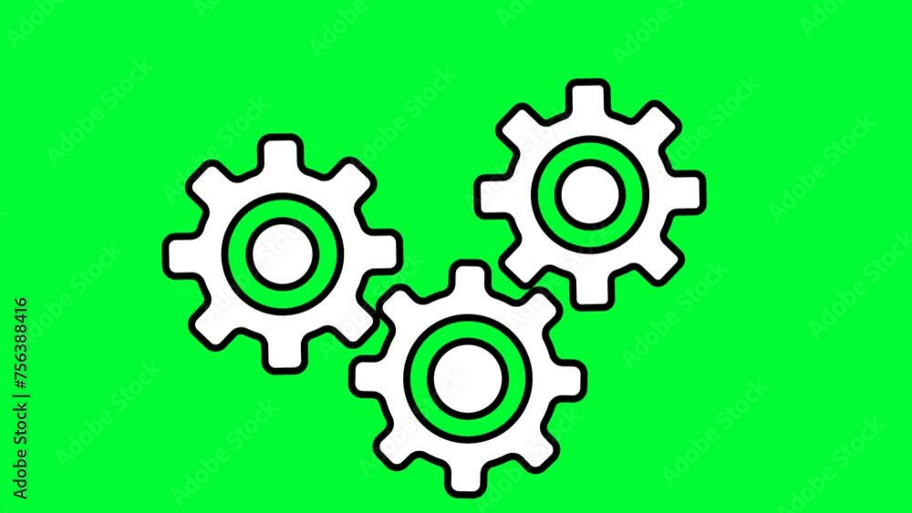 Three Cogwheel Gear Icon Animation on Chroma Key Greenscreen Teamwork Concept 4K with Alpha Channel Three Cogwheel Gear Icon Animation on Chroma Key Greenscreen Teamwork Concept 4K with Alpha Channel