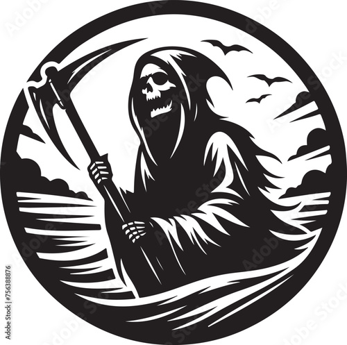 Silhouette of a grim reaper isolated on white background
