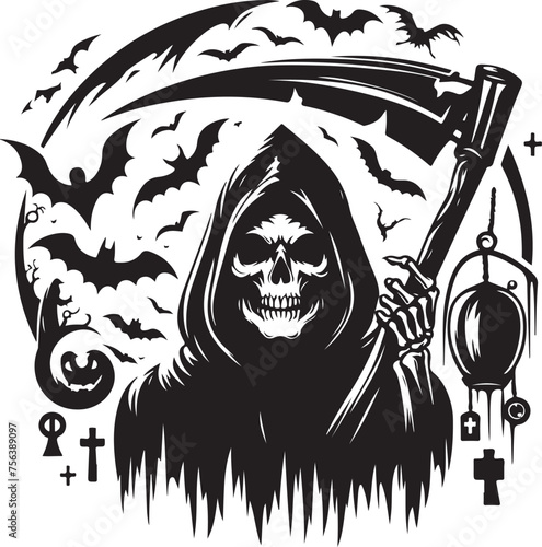 Silhouette of a grim reaper isolated on white background