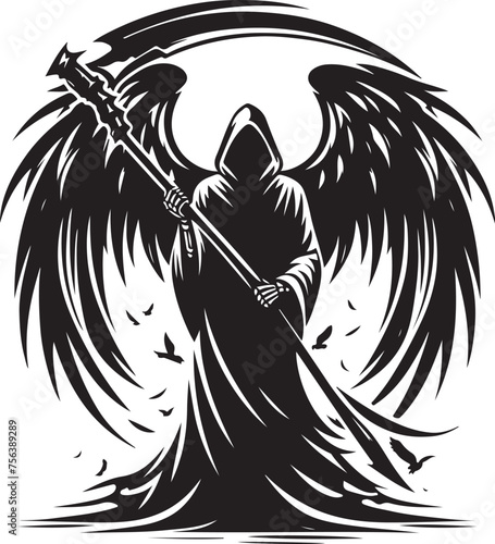 Silhouette of a grim reaper isolated on white background