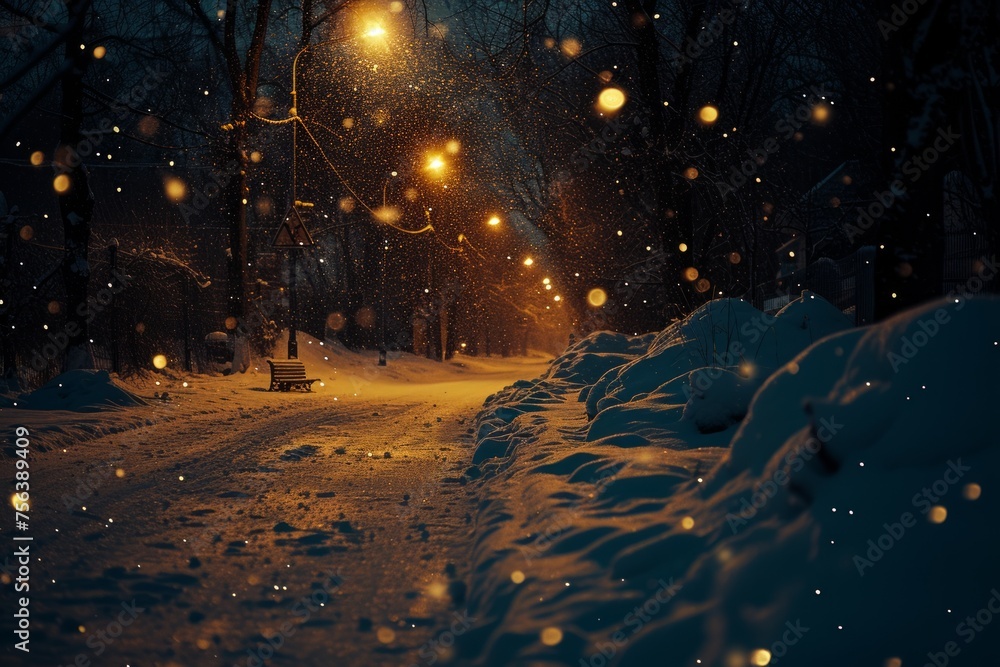 Snowy park at night Snowy park at night