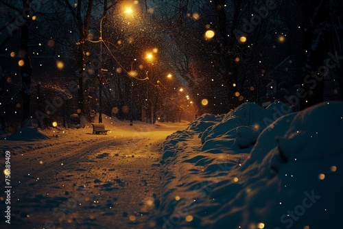 Snowy park at night © Adobe Contributor