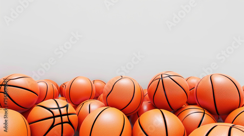 A bunch of orange basketballs are piled up on top of each other