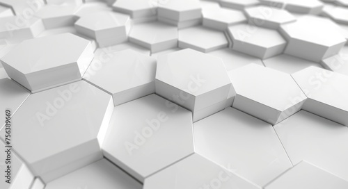 White Hexagon Background with Ample Copy Space for Your Text. 3D Illustration of Clean and Modern White Background