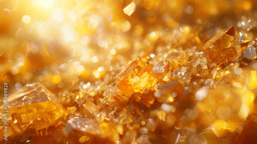 Background with yellow crystals. Yellow glass crystals with reflections of light. Abstract background with bokeh effect. AI generative Background with yellow crystals. Yellow glass crystals with reflections of light. Abstract background with bokeh effect. AI generative