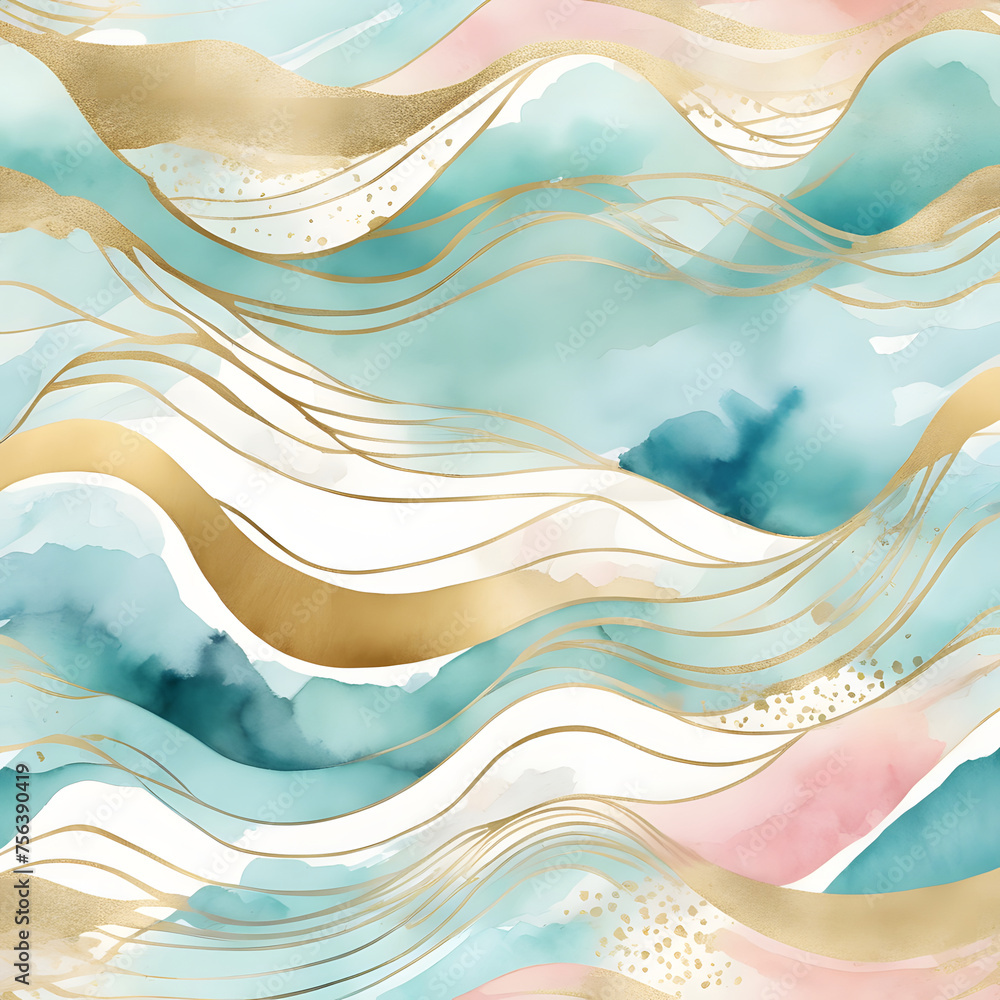 Pastel curve brush strokes in watercolor painting style.