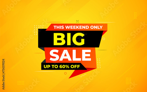 Big sale banner. Special offer price label design. Product discount festival tag design. Super Sale pormotion banner template. Flat sale Vector Illustration. photo