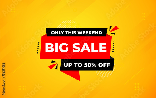 Big sale banner. Special offer price label design. Product discount festival tag design. Super Sale pormotion banner template. Flat sale Vector Illustration. photo