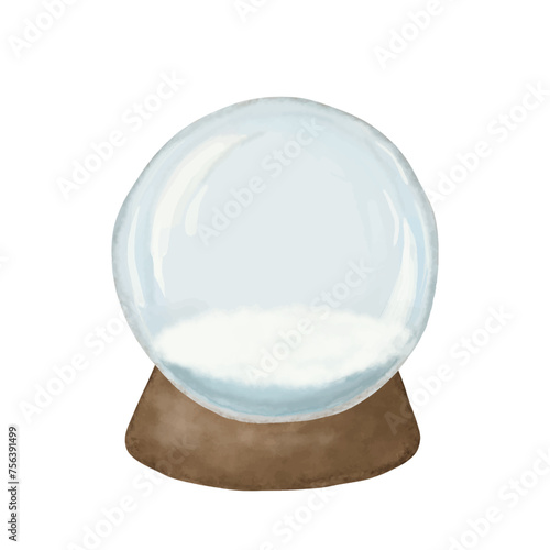 Watercolor magical empty sphere, crystal glass ball isolated on white