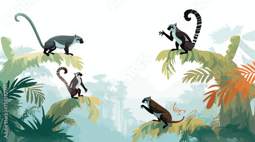 A group of agile lemurs leaping from tree to tree i