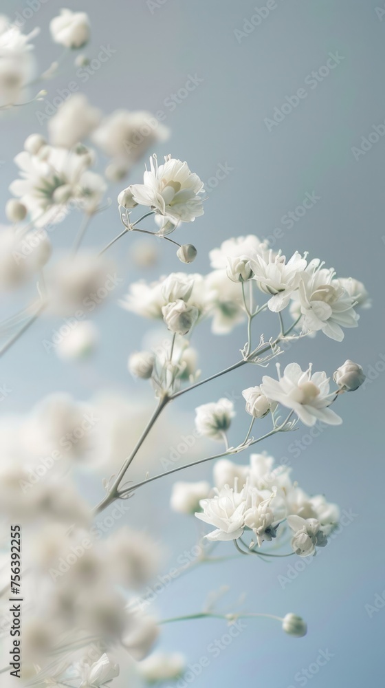 A delicate macro shot of Gypsophila, showcasing the fine details of these light, airy white flowers against a soft background. A delicate macro shot of Gypsophila, showcasing the fine details of these light, airy white flowers against a soft background.