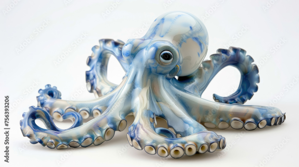 Porcelain figurine of an octopus, in blue and pearlescent tones