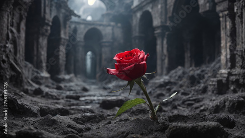  In the heart of a forgotten cemetery lies an abandoned and dusty crypt with a secret kept by a isolated and eternally blooming red rose.
