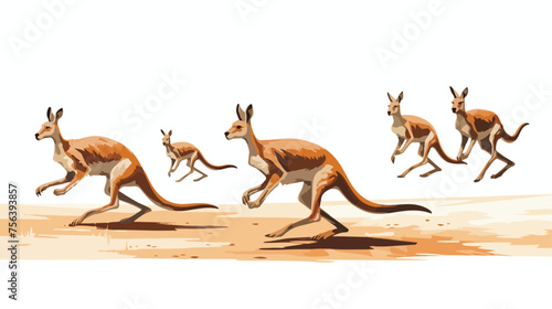 A group of kangaroos hopping across an arid landscape