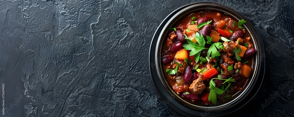 Savory Beef and Bean Chili Bowl. Concept Warm Comfort Food, Hearty Chili Recipe, Delicious Meat and Beans, Cozy Winter Meal, Savory Homemade Dish Savory Beef and Bean Chili Bowl. Concept Warm Comfort Food, Hearty Chili Recipe, Delicious Meat and Beans, Cozy Winter Meal, Savory Homemade Dish
