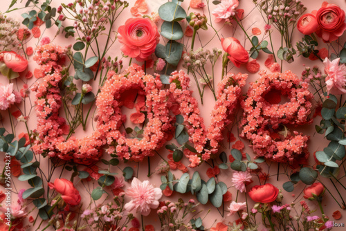 Floral LOVE Lettering on Pink Background © Natalia Klenova