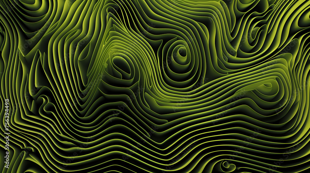 Green Abstract Realistic 3d Topography Relief Textured with Wavy Layers