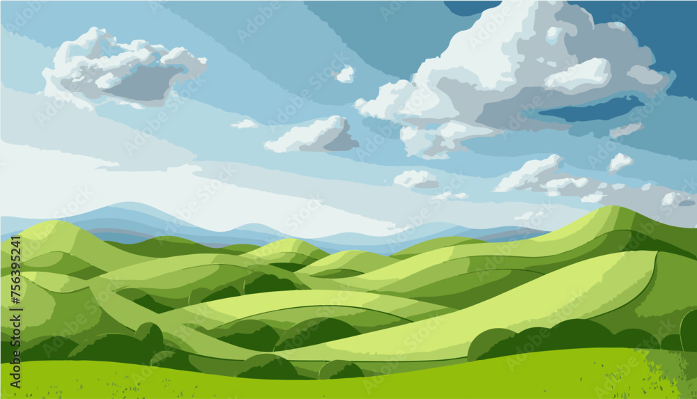 Vibrant Green Hills Winding Under a Majestic Blue Sky Vibrant Green Hills Winding Under a Majestic Blue Sky