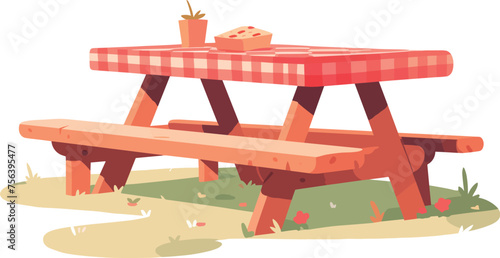 Flat vector illustration of a picnic table on the grass