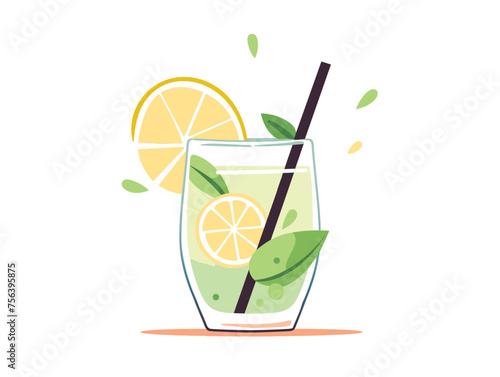 Flat vector illustration of a glass of lemonade with a straw