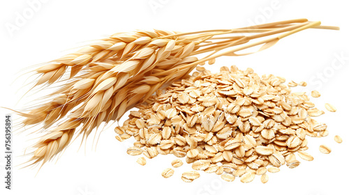 oat spike with oat flakes isolated on transparent background photo