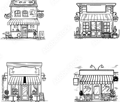 Charming Line Art of Quaint Shops and Cozy Houses Collection