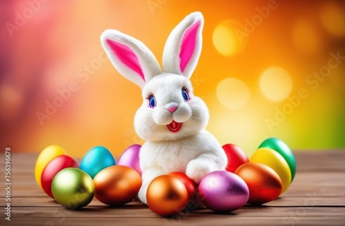 Wallpaper Mural Funny easter bunny in basket on gold background. Easter bunny with eggs Torontodigital.ca