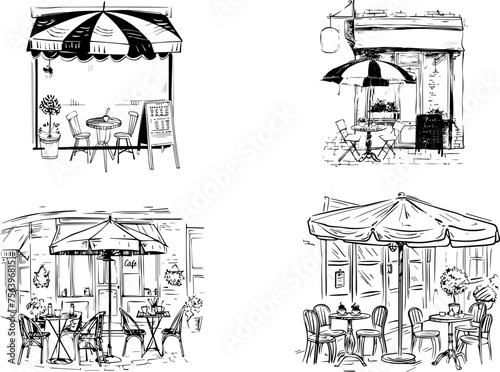 Sketches of Leisure, Artistic Renderings of Cozy Cafe Terrace Scenes