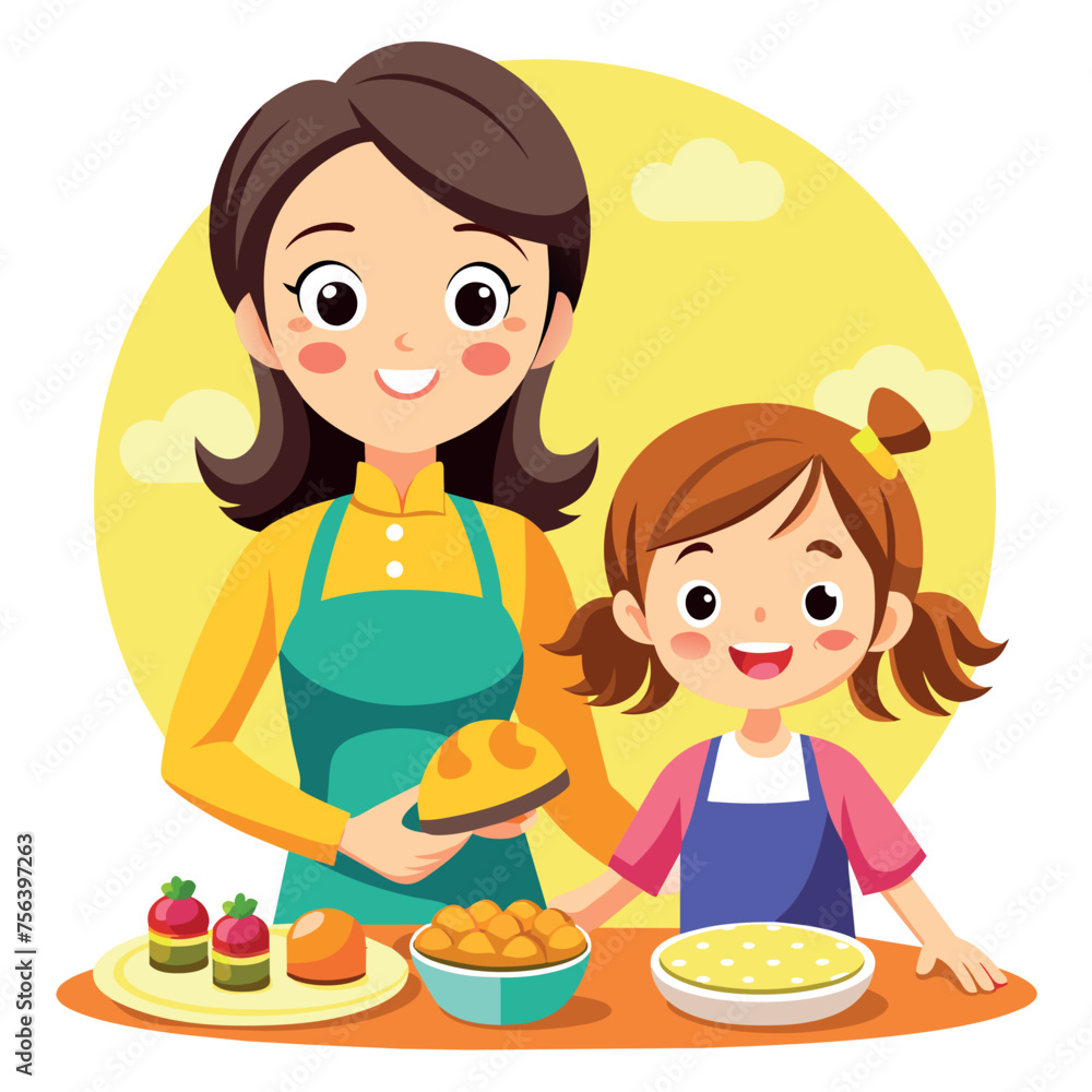 mother, daughter, family, kitchen, cook, food, cupcake, apron, hair, baking, oven, stove, table mother, daughter, family, kitchen, cook, food, cupcake, apron, hair, baking, oven, stove, table