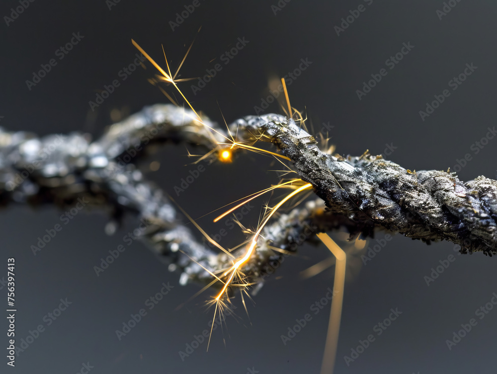 Two wires connecting and creating a spark, cables in the shape of a heart, valentine's day Two wires connecting and creating a spark, cables in the shape of a heart, valentine's day