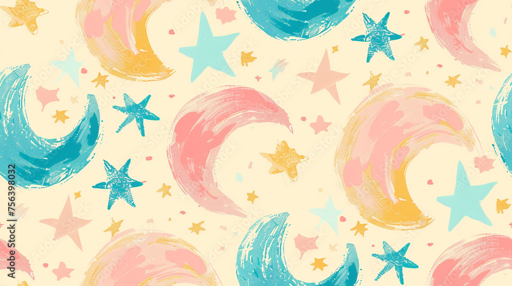 Abstract celebration background with watercolor stars. Colorful seamless pattern.. AI Generative