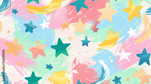Abstract celebration background with watercolor stars. Colorful seamless pattern.. AI Generative