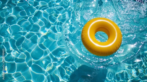 A vivid yellow pool ring floating in sparkling blue water, encapsulating the vibrant essence of summer and leisure.