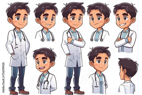 Asian Male Doctor Emoji Stickers with Various Emotions, To provide a set of diverse and interesting character designs for artists and designers to photo
