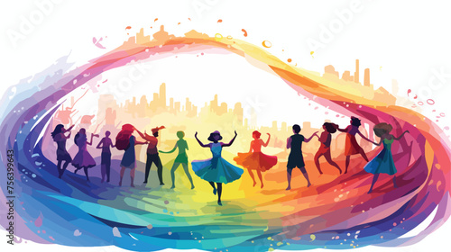 A mesmerizing dance party on a rainbow with rhythm
