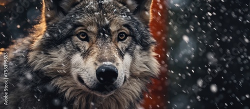 Wallpaper Mural close up wolf with snowfall background Torontodigital.ca