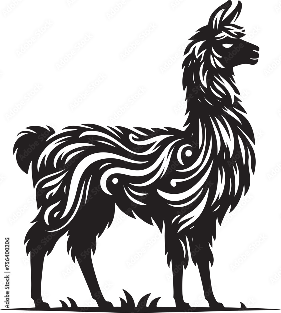 Llama line art Vector Illustration Black Llama line art Vector Illustration Black