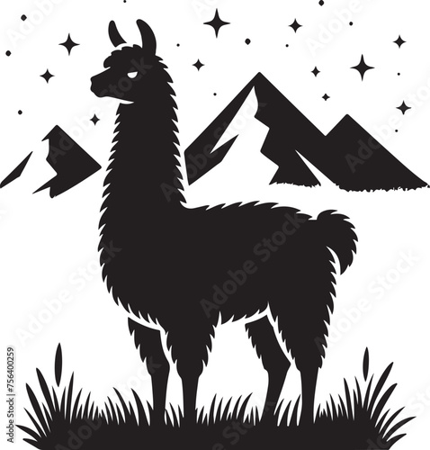 Llama line art Vector Illustration Black