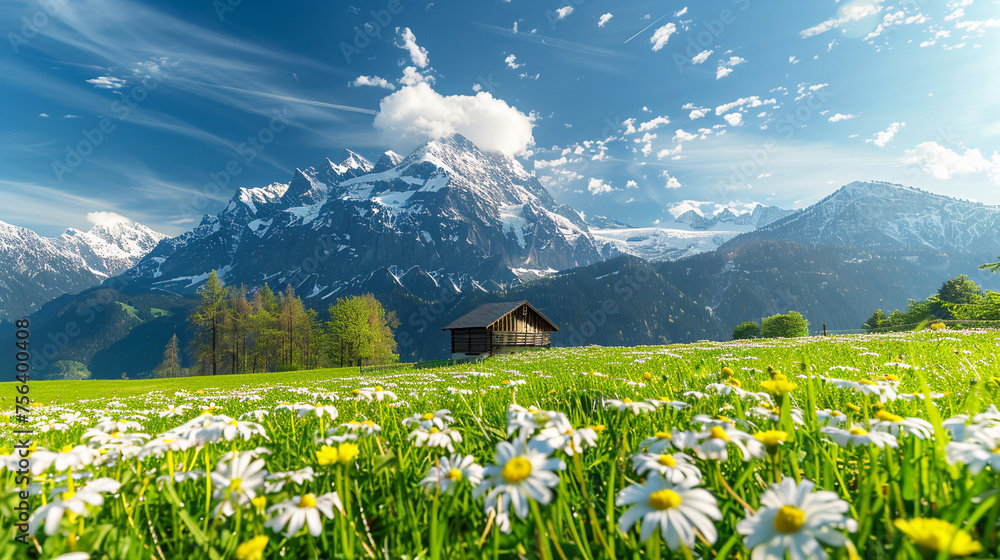 Spring meadow in the mountains. 