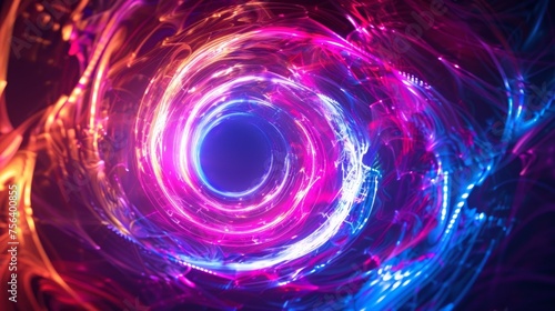An abstract composition pulsates with neon lights and incorporates glass circle effects.