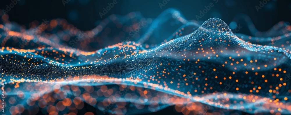 A blue and orange wave with many dots. The wave is very long and has a lot of dots A blue and orange wave with many dots. The wave is very long and has a lot of dots