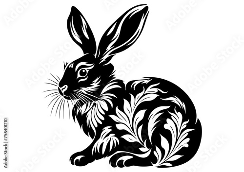 Art Nouveau Easter Rabbits Graphic Accents, vector illustration, vintage elements