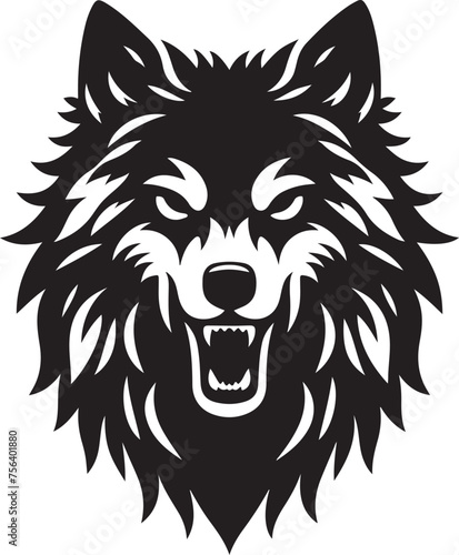 Wolf face line art Vector Illustration Black silhouette