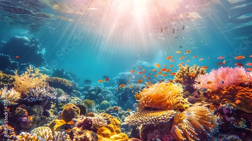 Vibrant Underwater Coral Reef Biodiversity A Dazzling Display of Life and Color © kiatipol