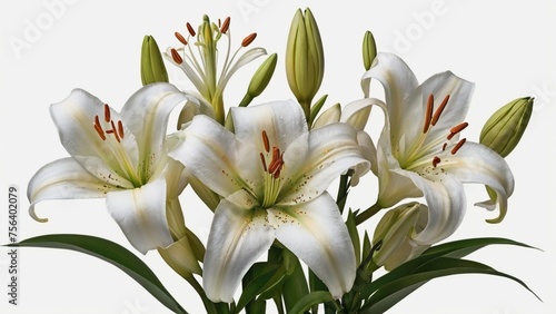 Elegant blooming lilies with buds, on isolated white background