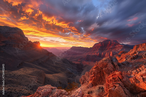 Dramatic sunrise over rugged mountains creating a scene of awe and inspiration