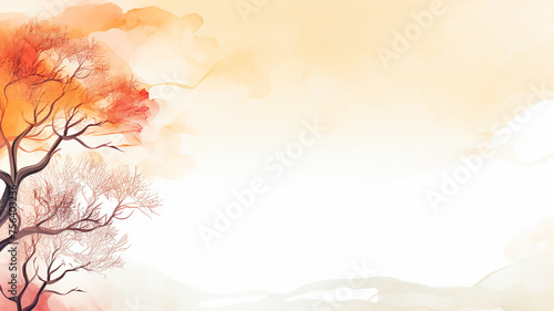 yellow tree on white background watercolor painting drawing, abstract banner sketch for text