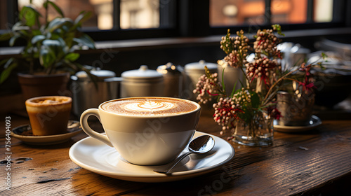 Close-up cappuccino cup with lighting and copy space © photo for everything