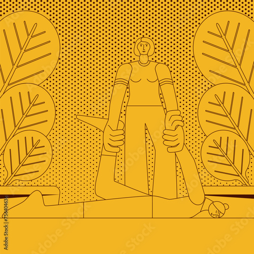 Shiatsu full body massage by professional therapist in spa. Isolated vector illustration in retro style.