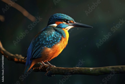 Vivid Kingfisher Rests on a Branch in Natural Habitat - Generative AI © Gelpi